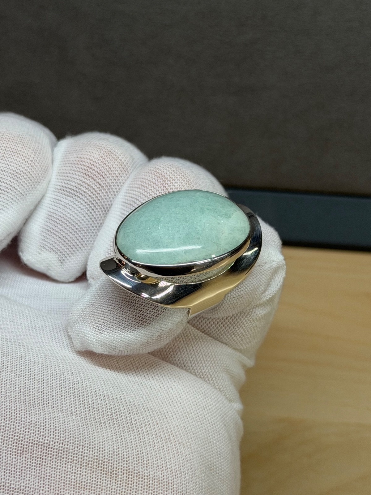 DOMINIQUE DINOUART DDD Mexico 925 Silver Large Cabochon Amazonite Ring Size 7.5