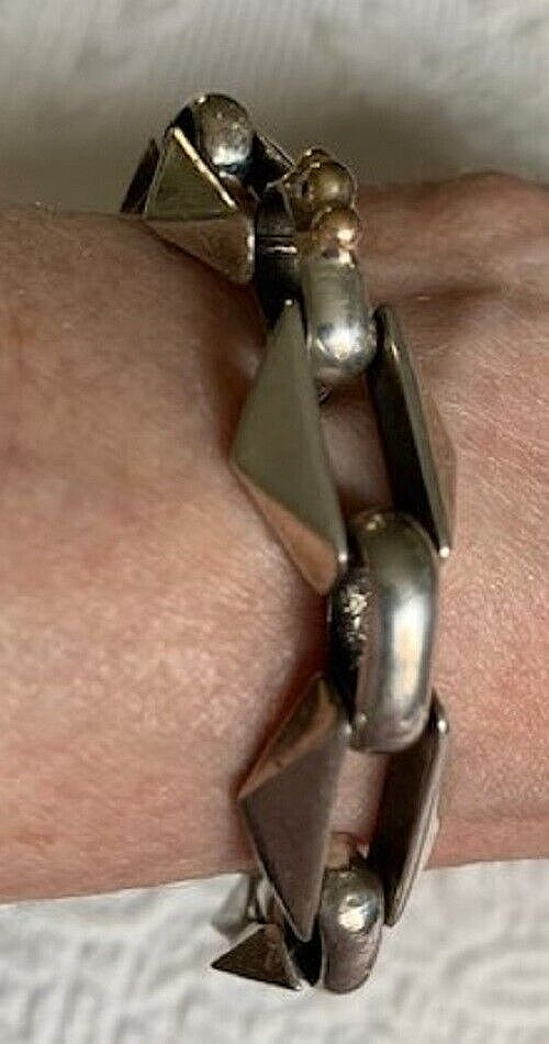VINTAGE STERLING & GOLD FABULOUS HEAVY LINK BRACELET MAY BE NATIVE AMERICAN