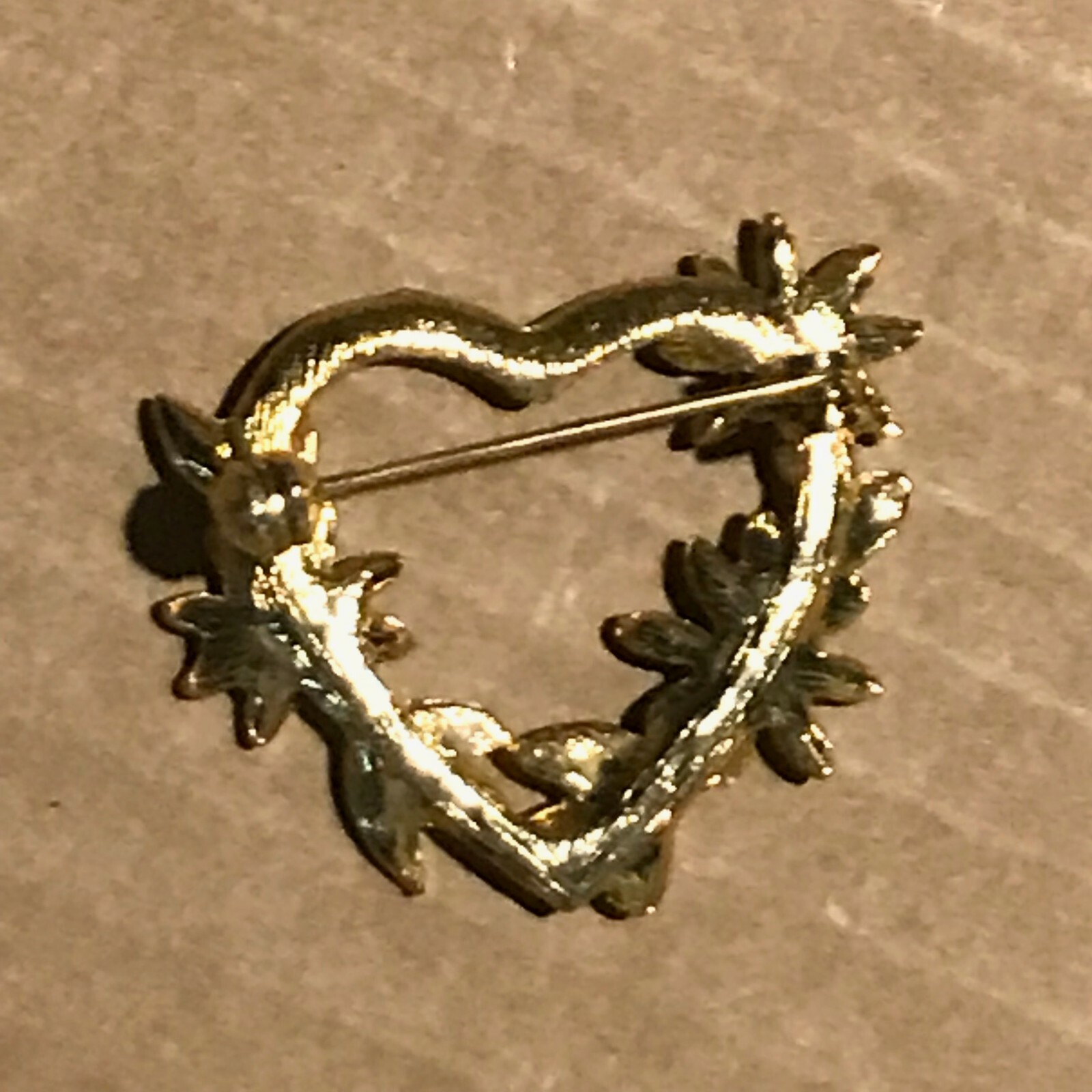 Estate Goldtone Heart with Flowers Pin Brooch – 1.5 x 1 and 3/8th’s inches –
