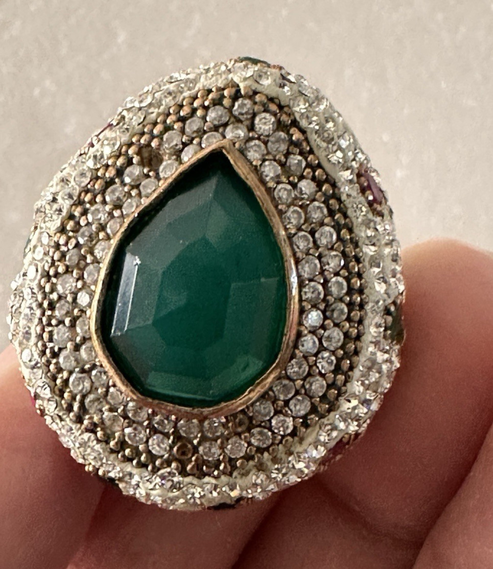 Silver and bronze ring with pear shape Agate,size 8.5
