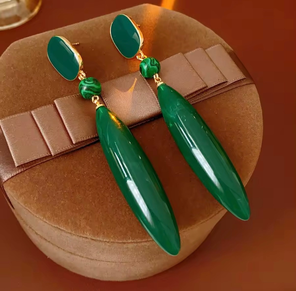 Vintage Emerald Green Acrylic Dangle Earrings for Women, Malachite Style Drop Ea