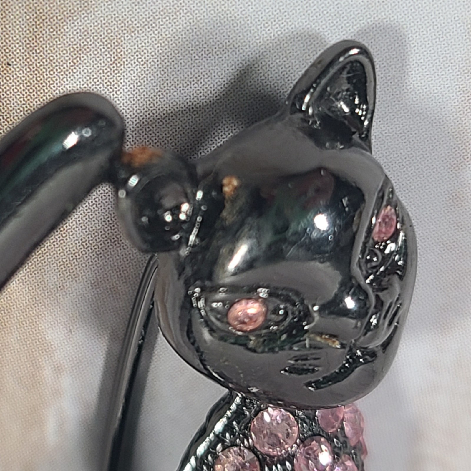Vintage Black Cat Pin /Brooch Gunmetal-Tone W/Pink Rhinestones 1928 Jewelry Co