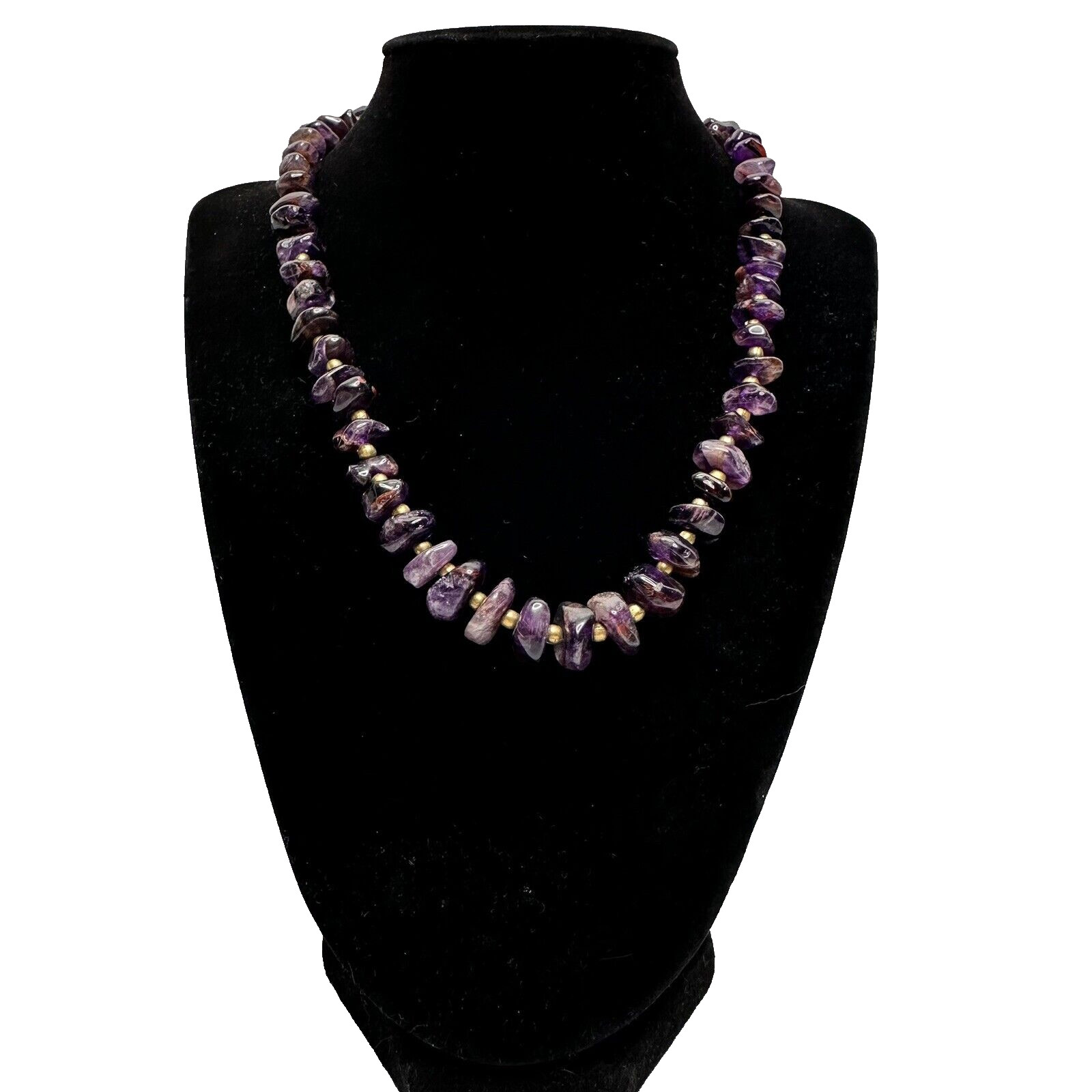 Vintage Amethyst Necklace Polished Gemstone Chip Bead Chunky 18″