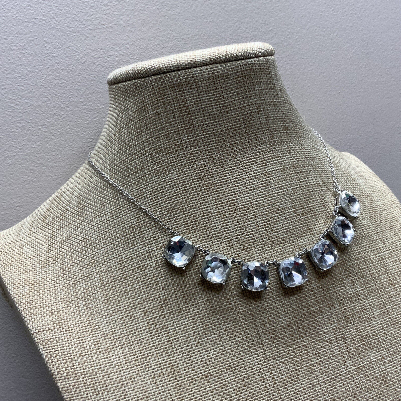 Vintage silver tone square link statement necklace with lobster claw clasp