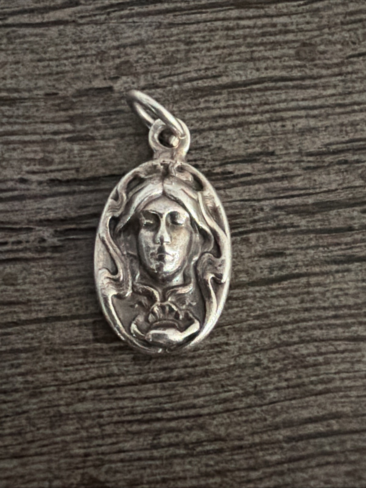 Art Nouveau Sterling Silver 925 Lady Portrait Pendant Charm Marked NV