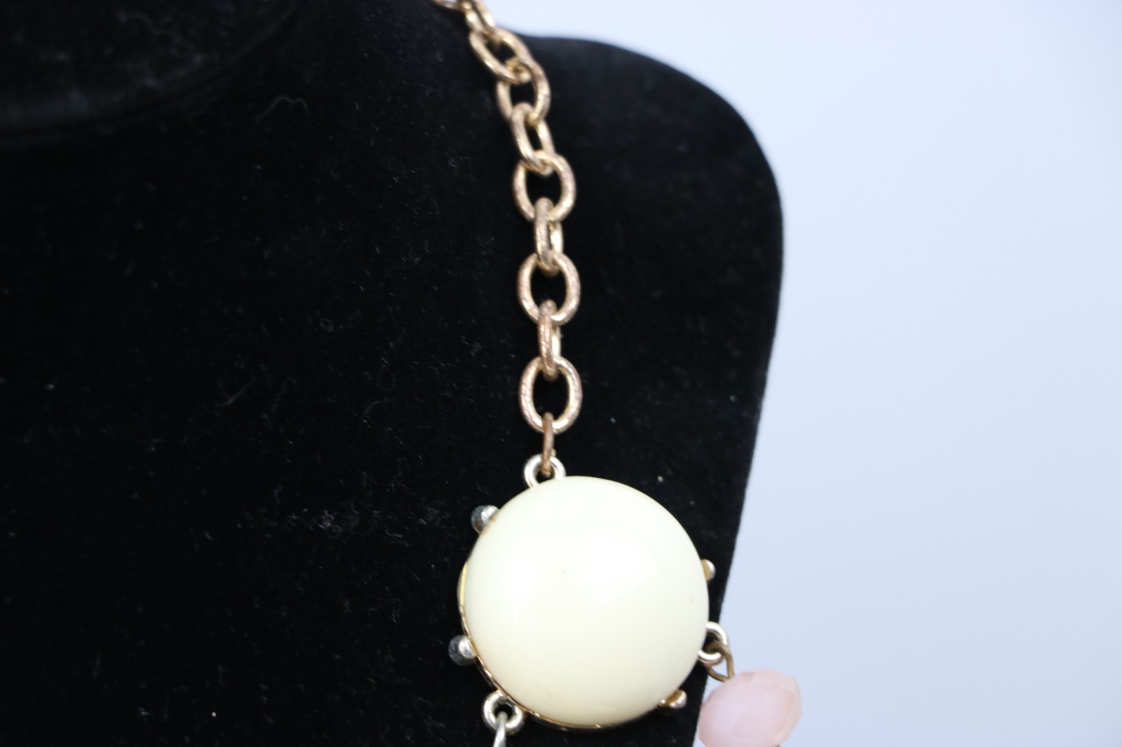 Rose Floral Statement Necklace Cream Bubble Bead Bib Boho Gold Tone