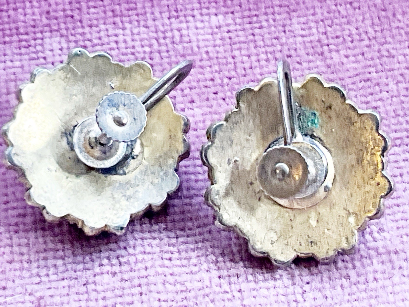 Antique Sterling Silver Vermeil Bohemian Red Garnet Cluster Screw Back Earrings