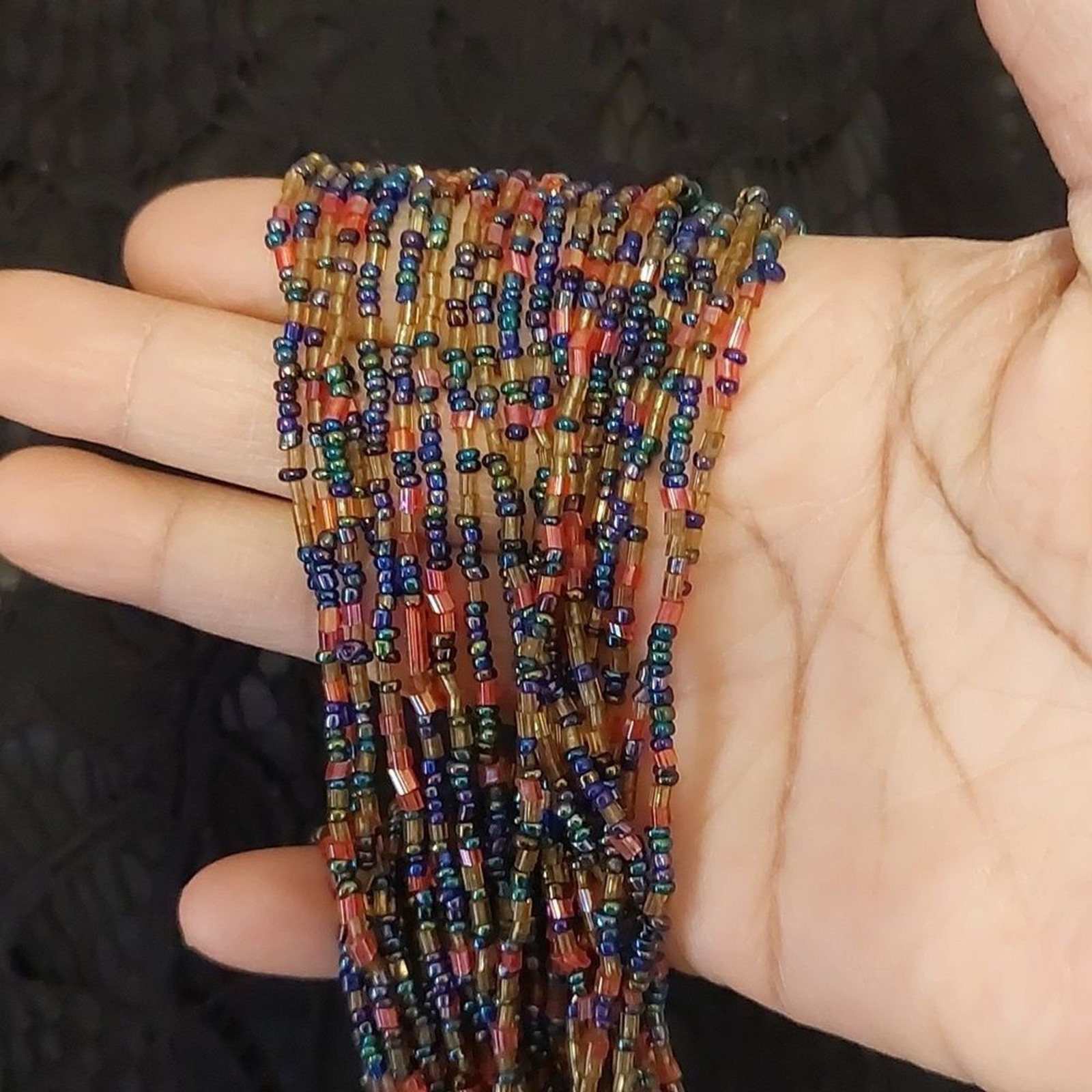 Vintage Artisan Colorful Multistrand Bead Necklace Hook and Loop Clasp