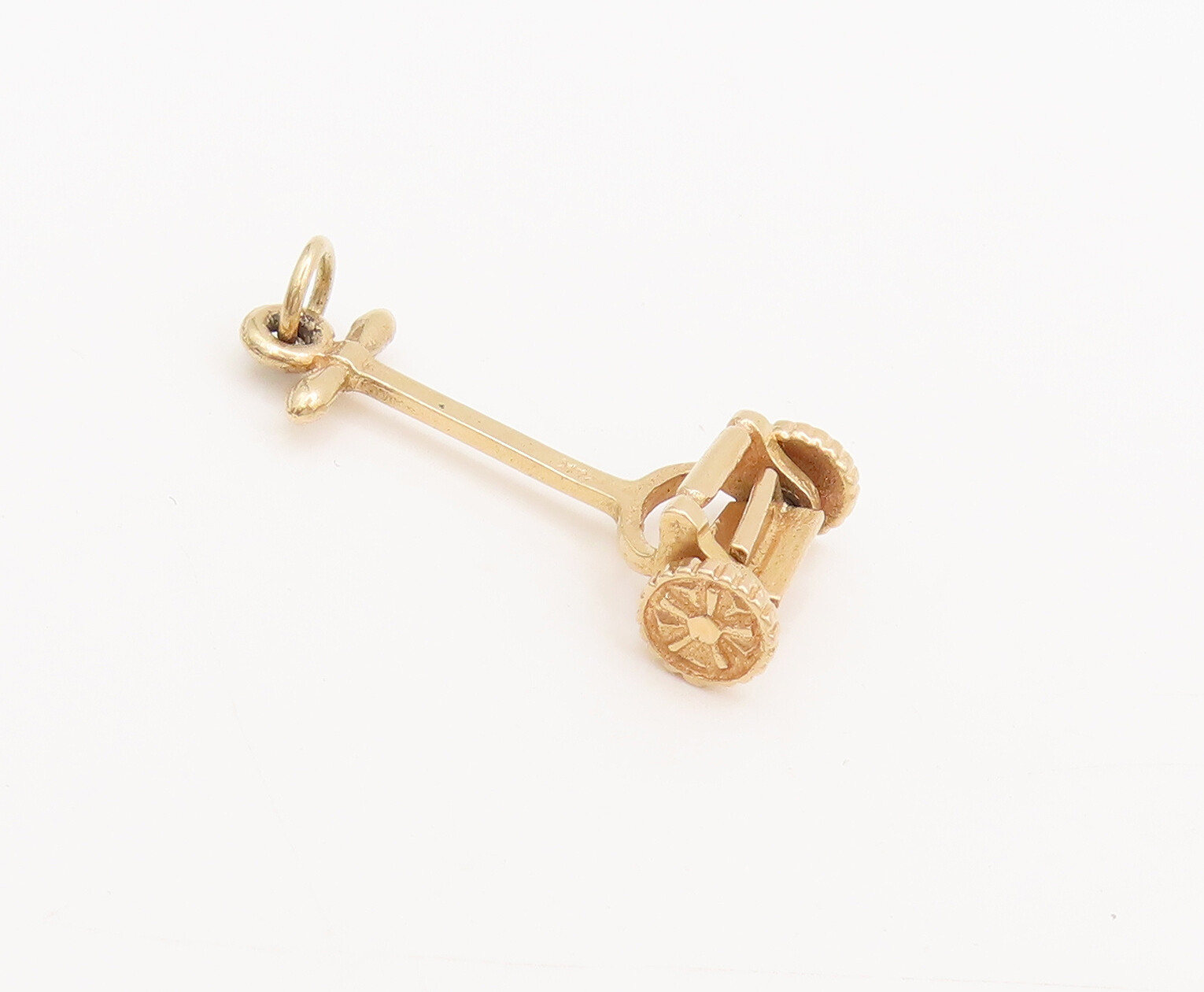 10K GOLD Vintage Miniature Manual Lawn Mower Drop Pendant (MOVES) GP645