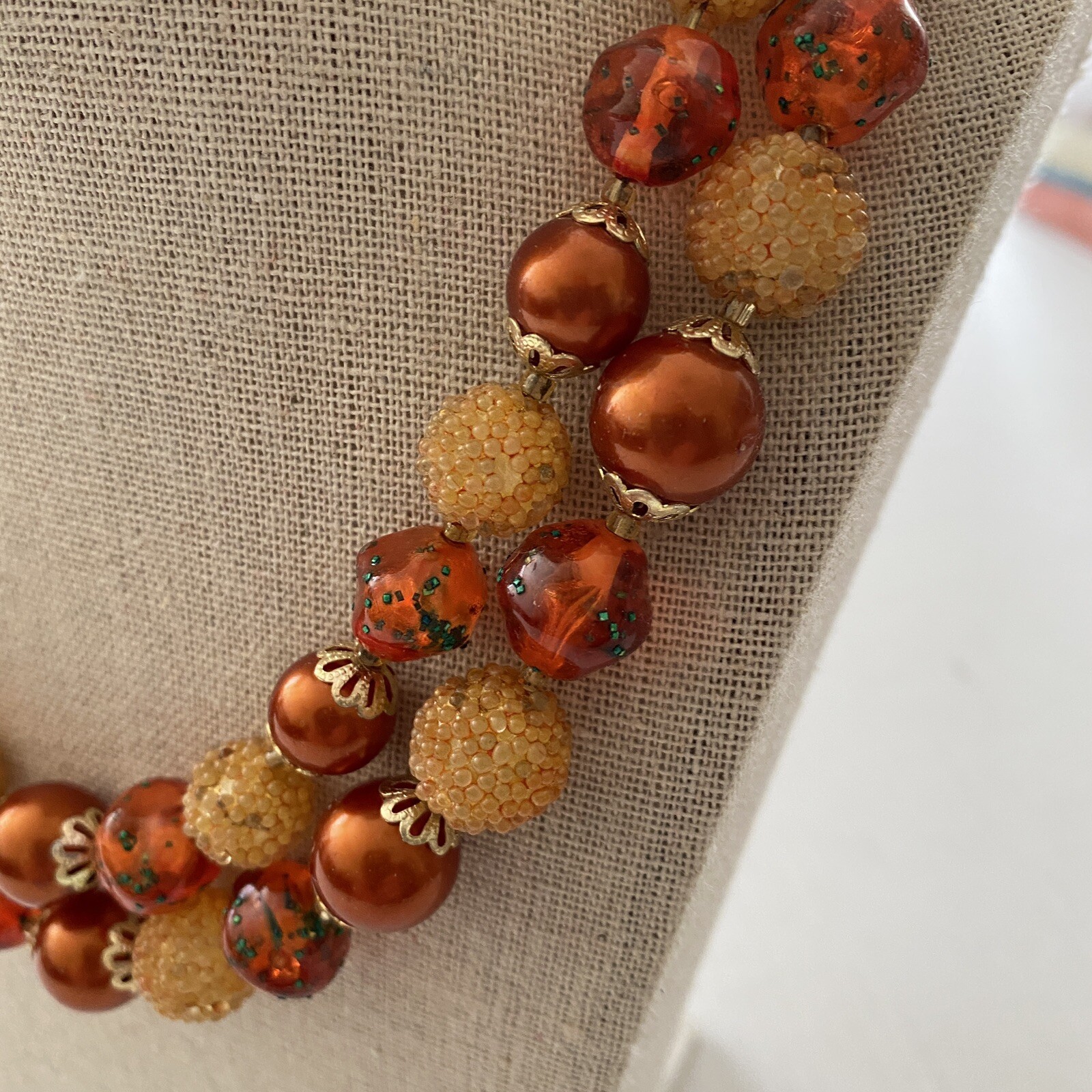 Vintage 20″ Bead Necklace Double Strand Copper Color Sugar Autumn Fall Colors