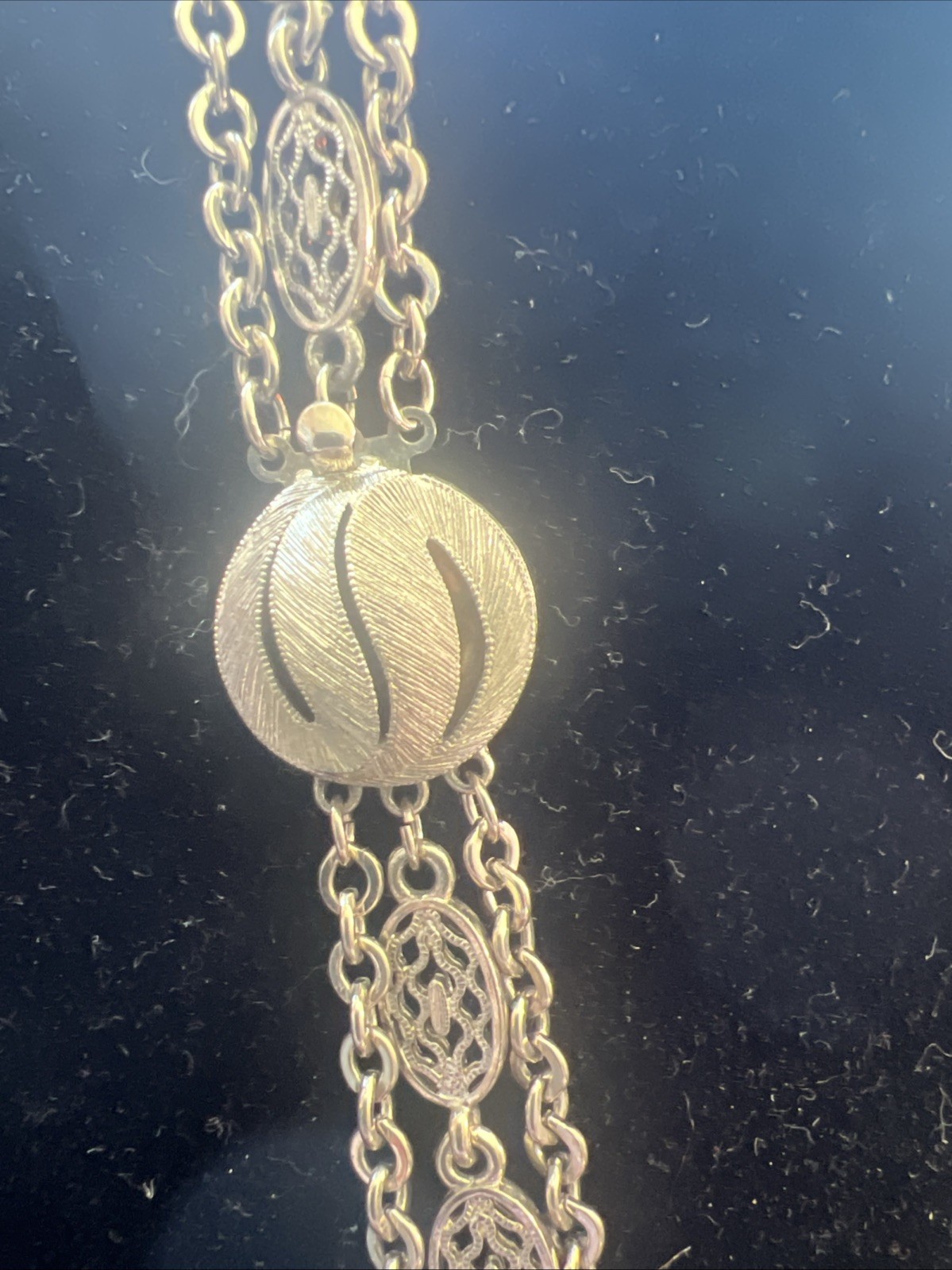 Vintage Silver Tone Triple Stand Filigree Necklace