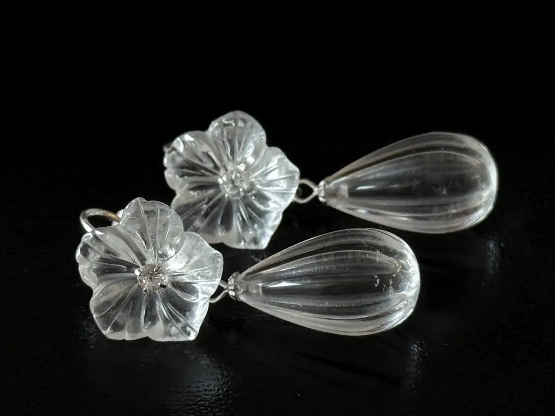 Rock crystal earrings 925 sterling silver artisan earrings