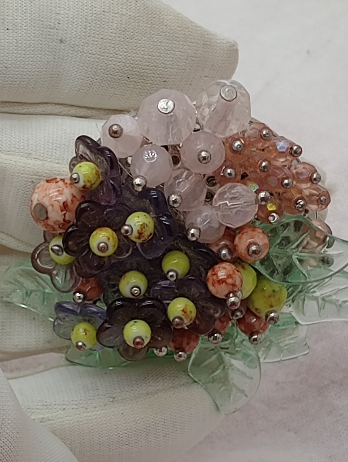 Vintage Unsigned Miriam Haskell Inspired Glass Cluster Brooch Pin