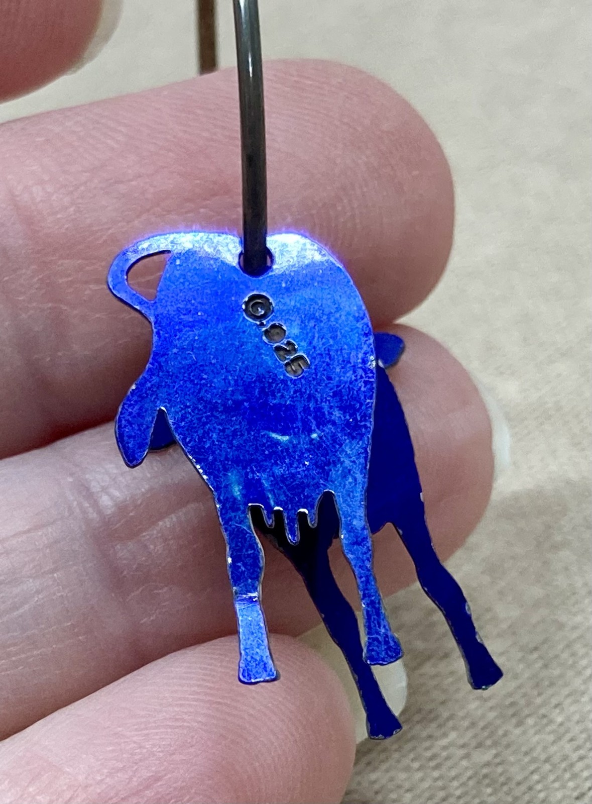 Vtg Sterling Silver 925 Blue Cow Hoop Pierced Earrings Animal Charm Dangle Drop