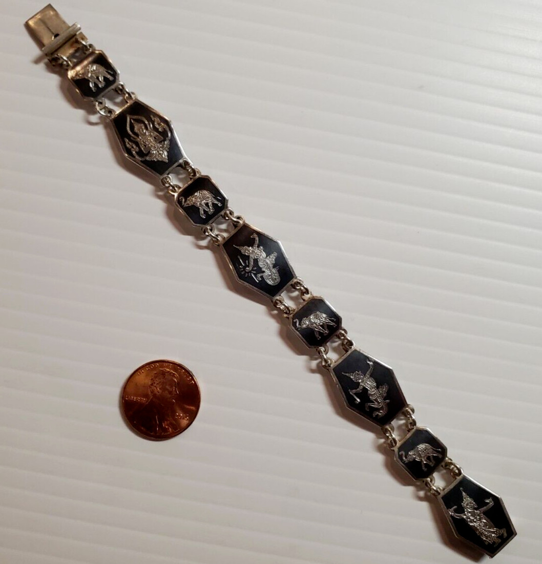 VTG Sterling Silver Siam Black Nielloware Filigree Bracelet 7in 21.4g AMFARCO