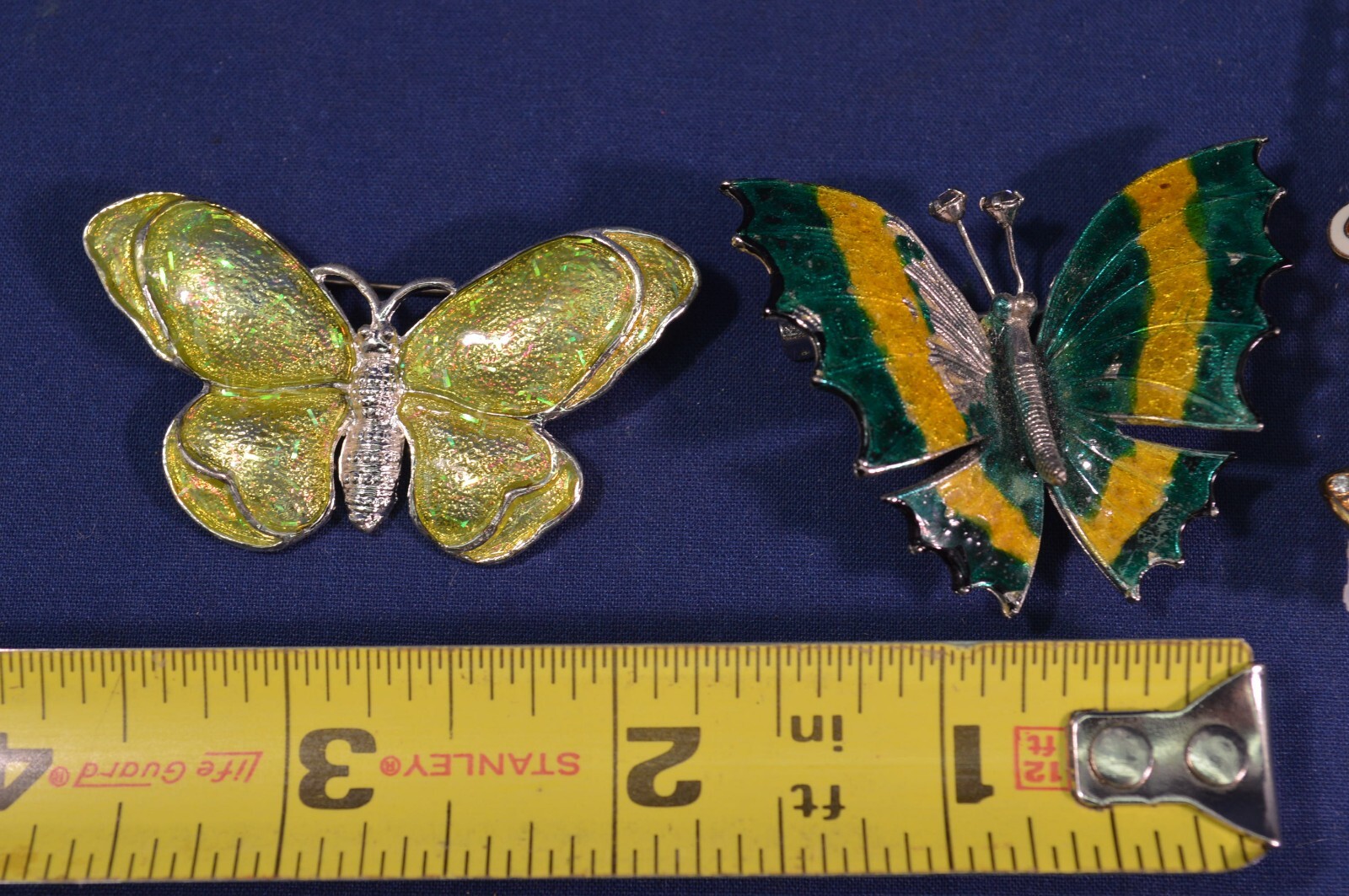 2 Butterfly Brooch Pins Green & Yellow,3 Prs Earrings Gold & Red,J12