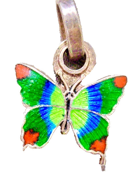 Vintage 980 STERLING SILVER YELLOW GREEN BLUE RED ENAMEL BUTTERFLY CHARM