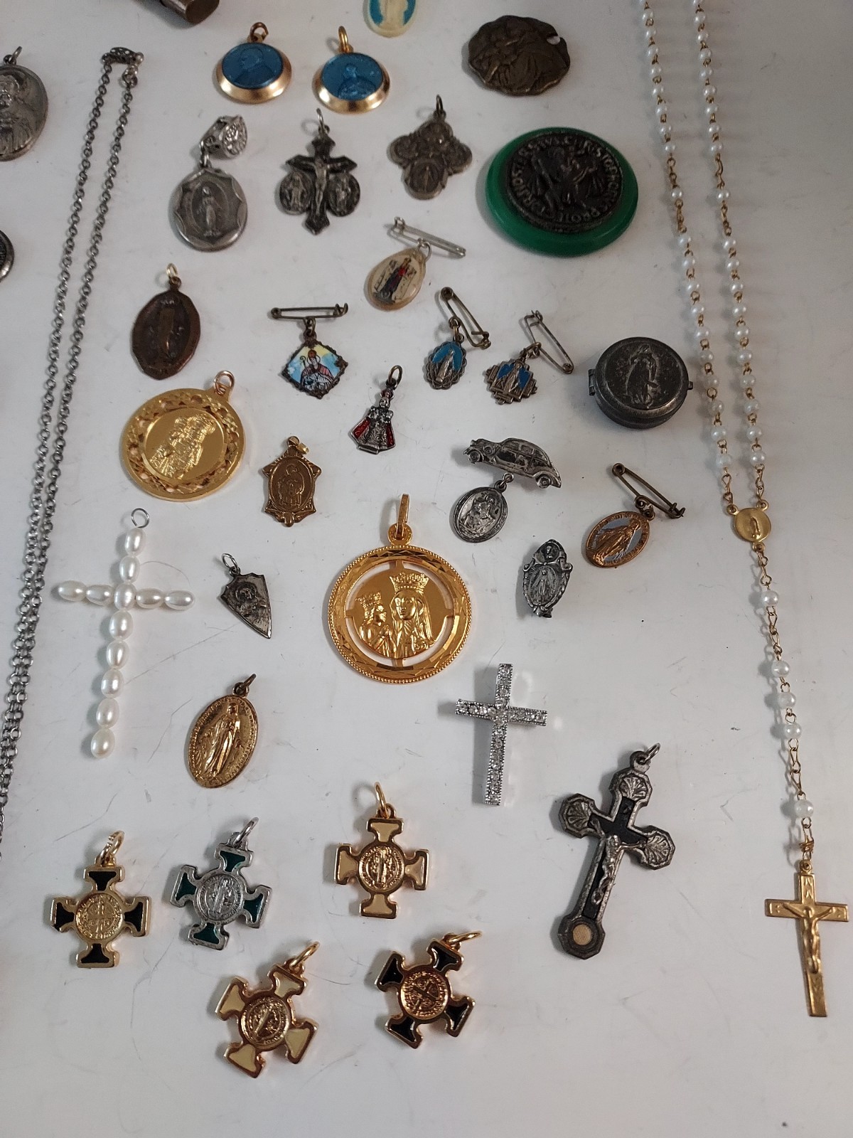 Huge Religious Lot Cross Rosary Beads Small Silver Pin Charms Mixed Lot 40 Pcs.