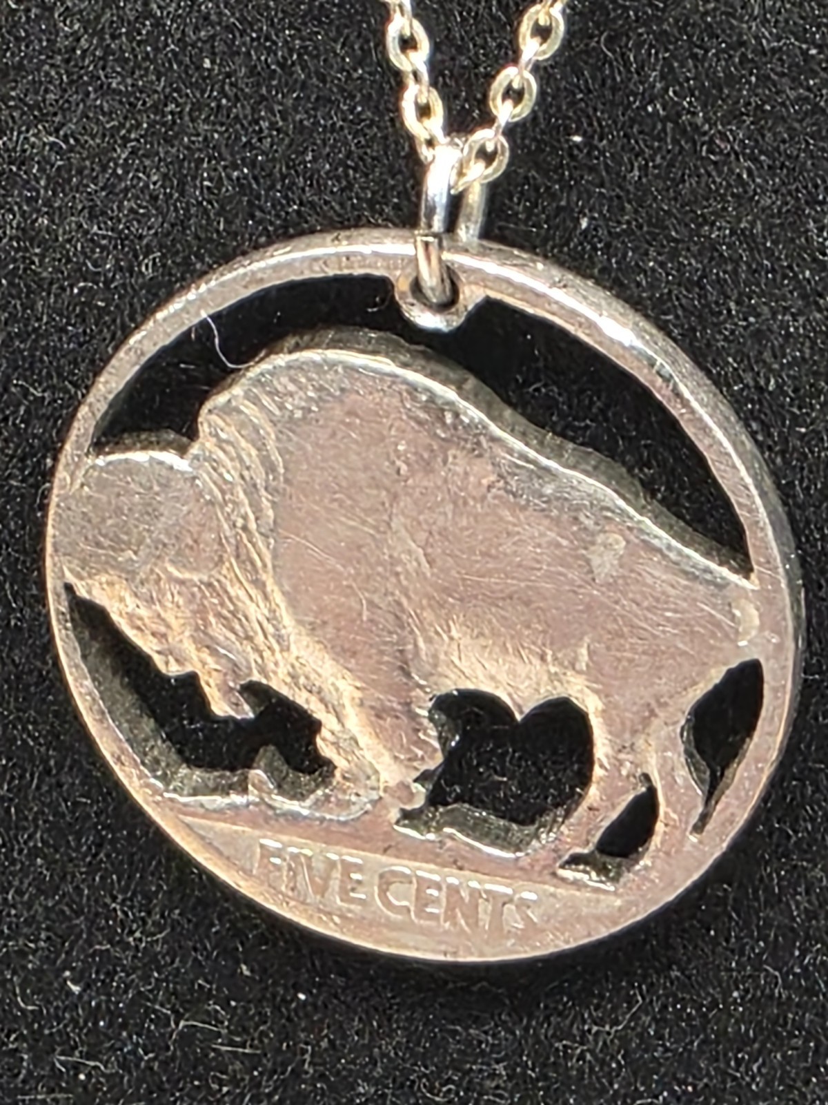 Buffalo Nickel Coin Cut-Out Necklace Pendant Vintage Sterling and Coin Silver