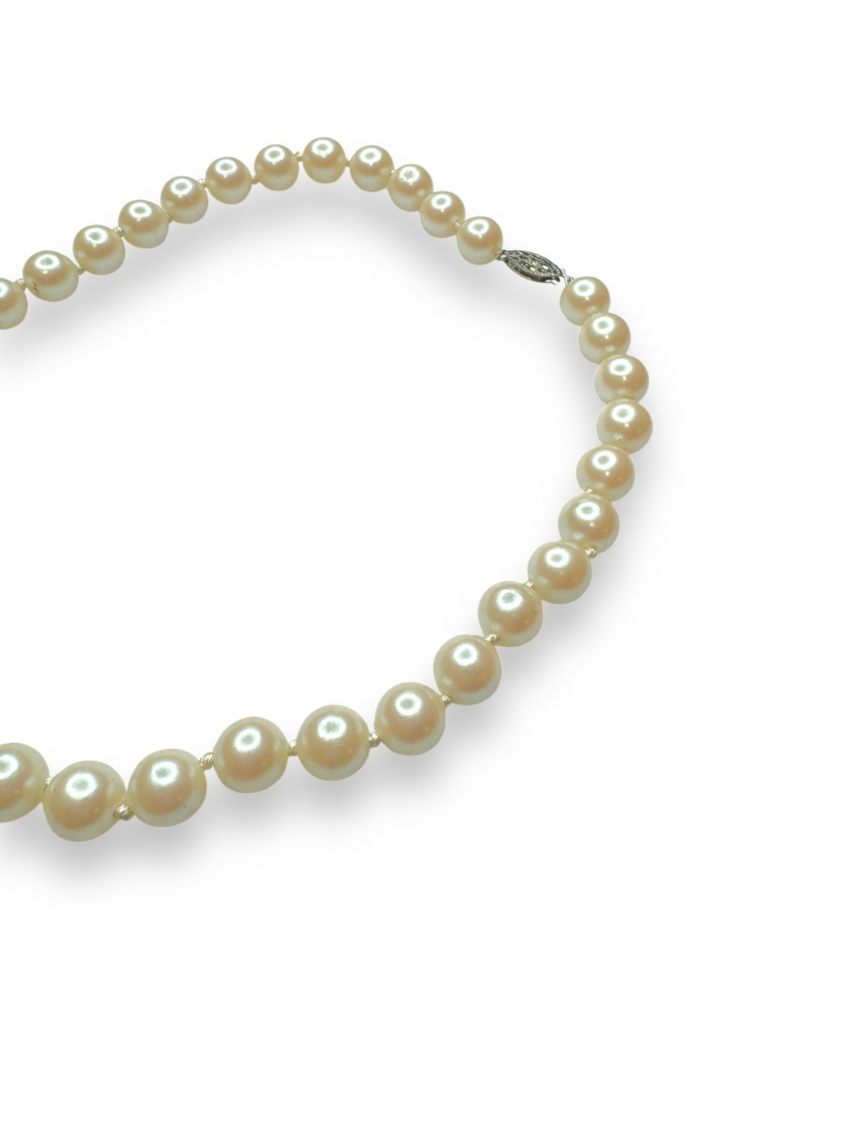 Faux Pearl Necklace Sterling Silver Fish Hook Clasp Vintage 16″