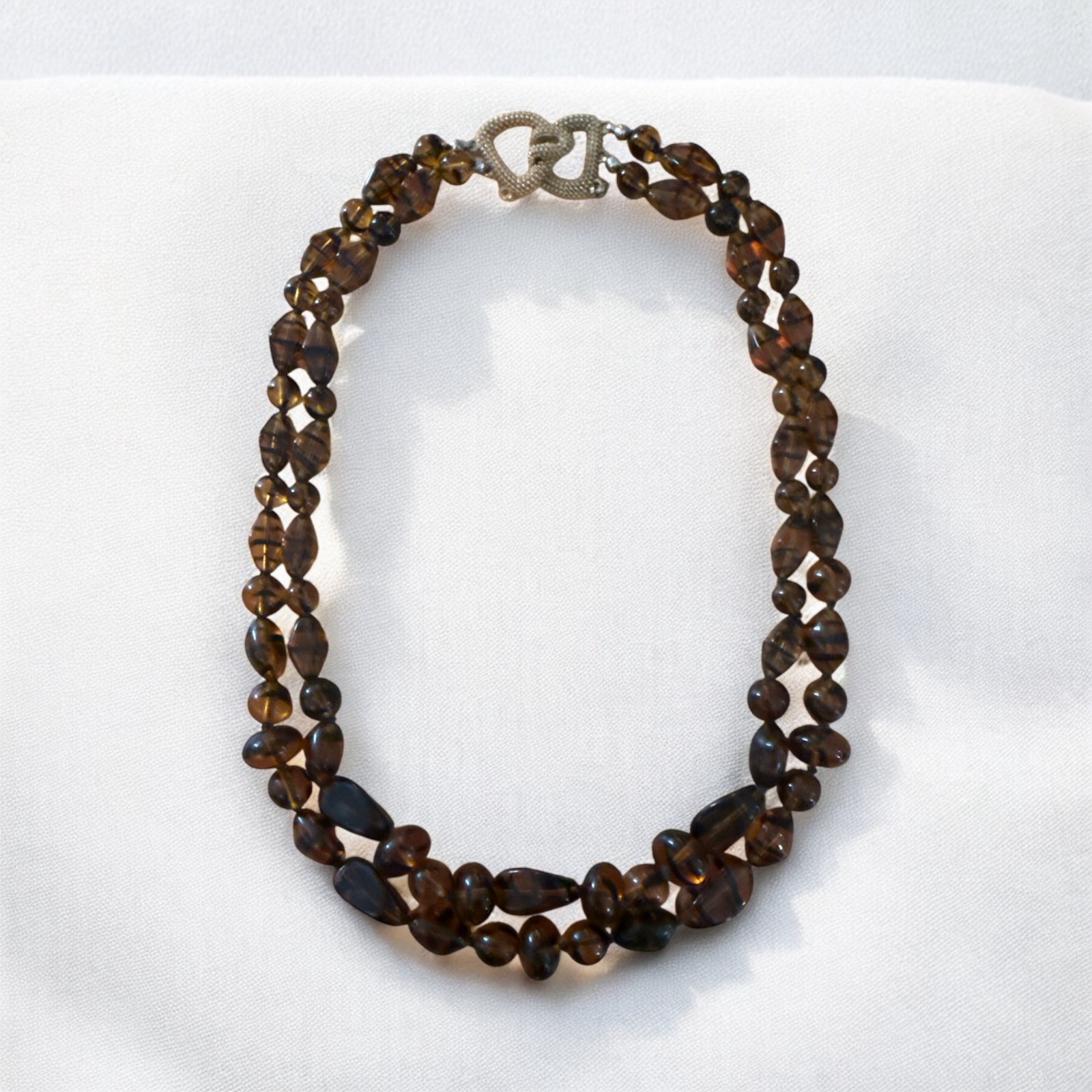 ERWIN PEARL Gold Tone Hand Knot Faux Tortoise Glass Bead Necklace Multi Strand