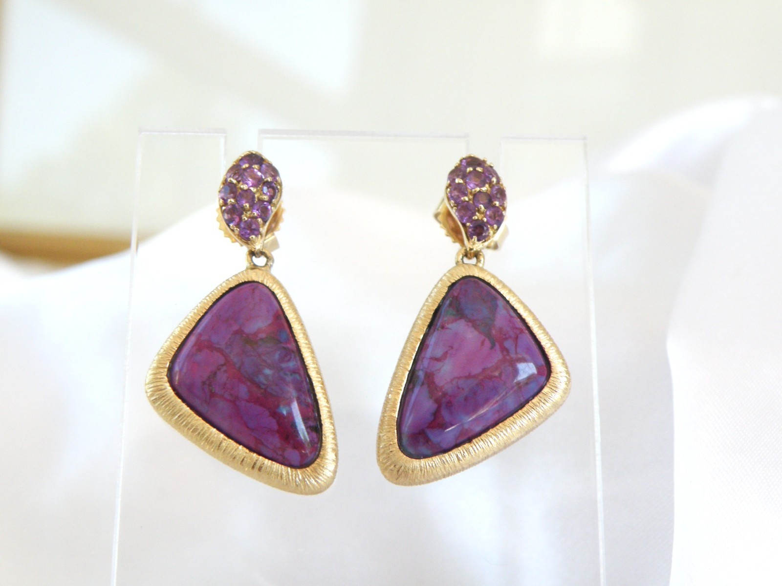 Gold on Sterling Silver 925 Purple Turquoise Amethyst Modern Dangle Earrings