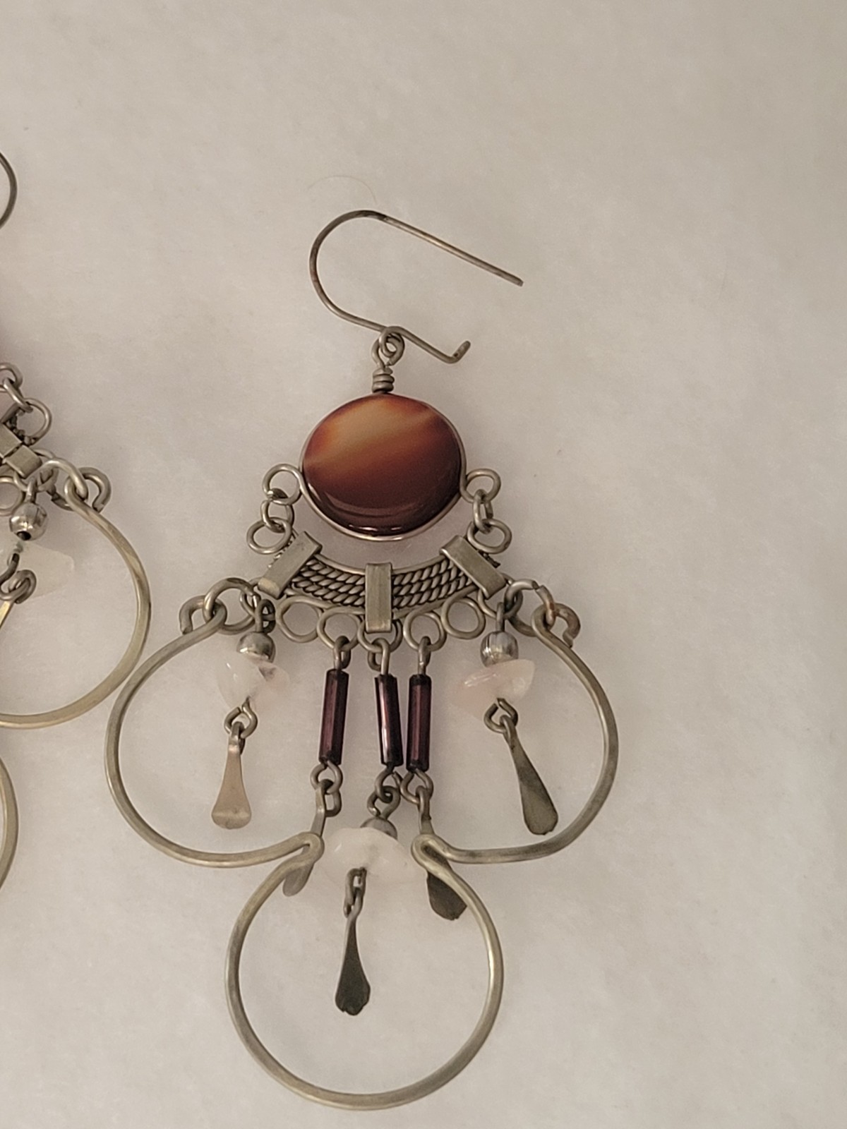 Vtg Chandelier Boho Dangling Pierced Earrings Metal Silver Tone Jewelry