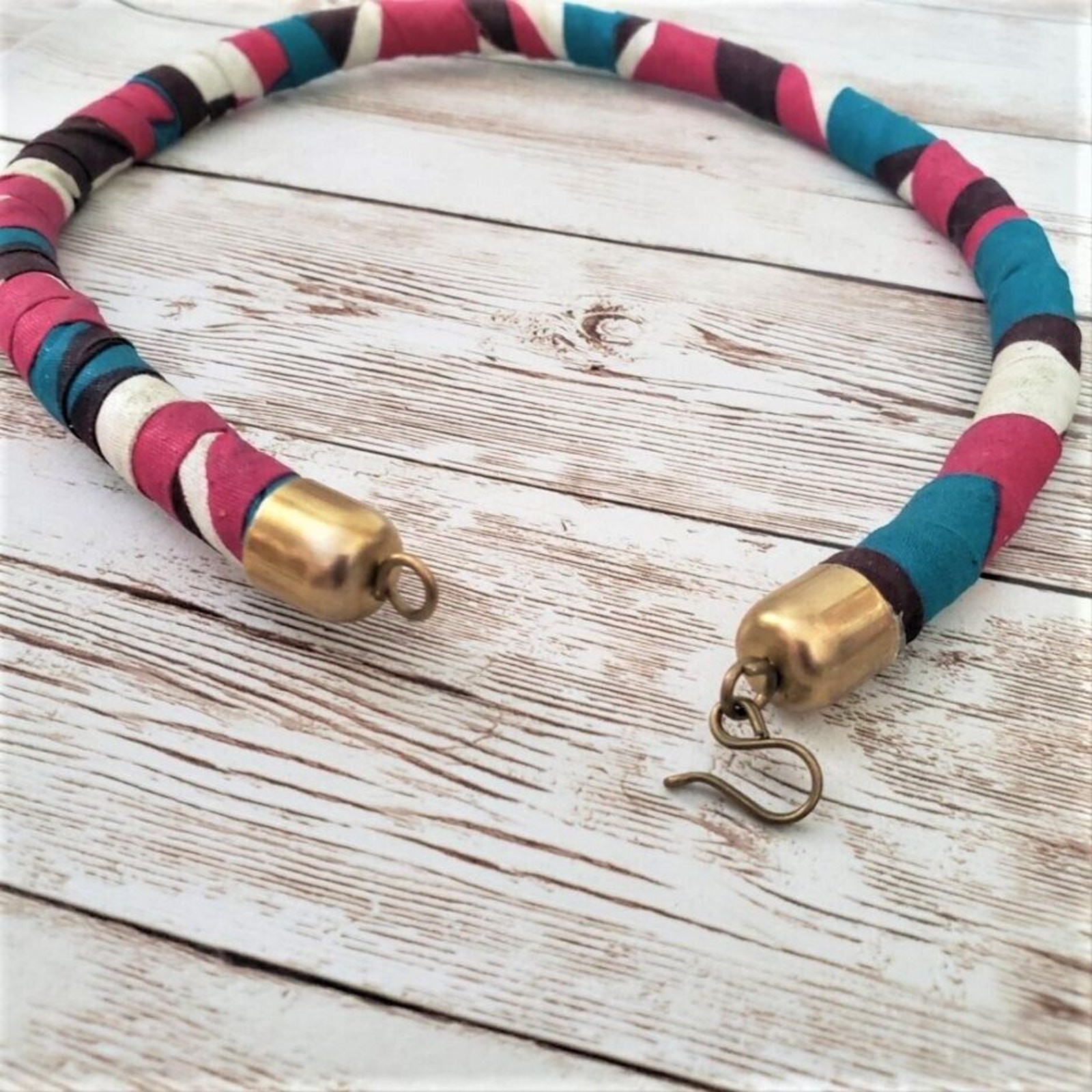 Vintage Necklace Pink, Blue & Off White
