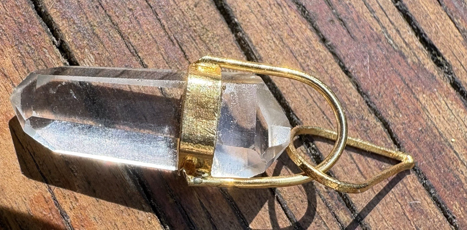 VTG Clear Quartz Crystal Point Pendant Gold Tone Necklace Natural Healing Stone