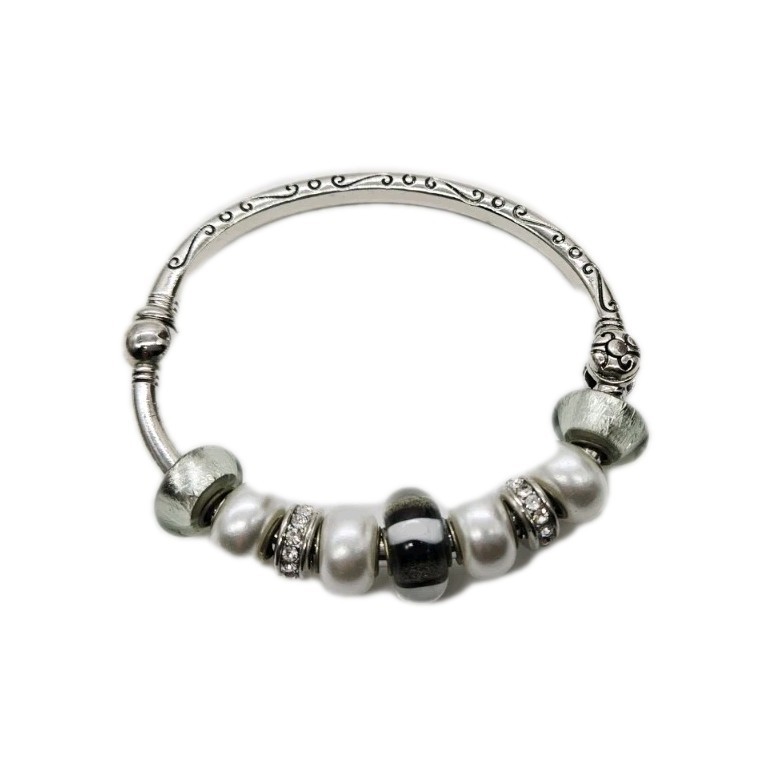 Hinged Bangle bracelet Silver tone Add a Bead One Size OSFM 9 beads
