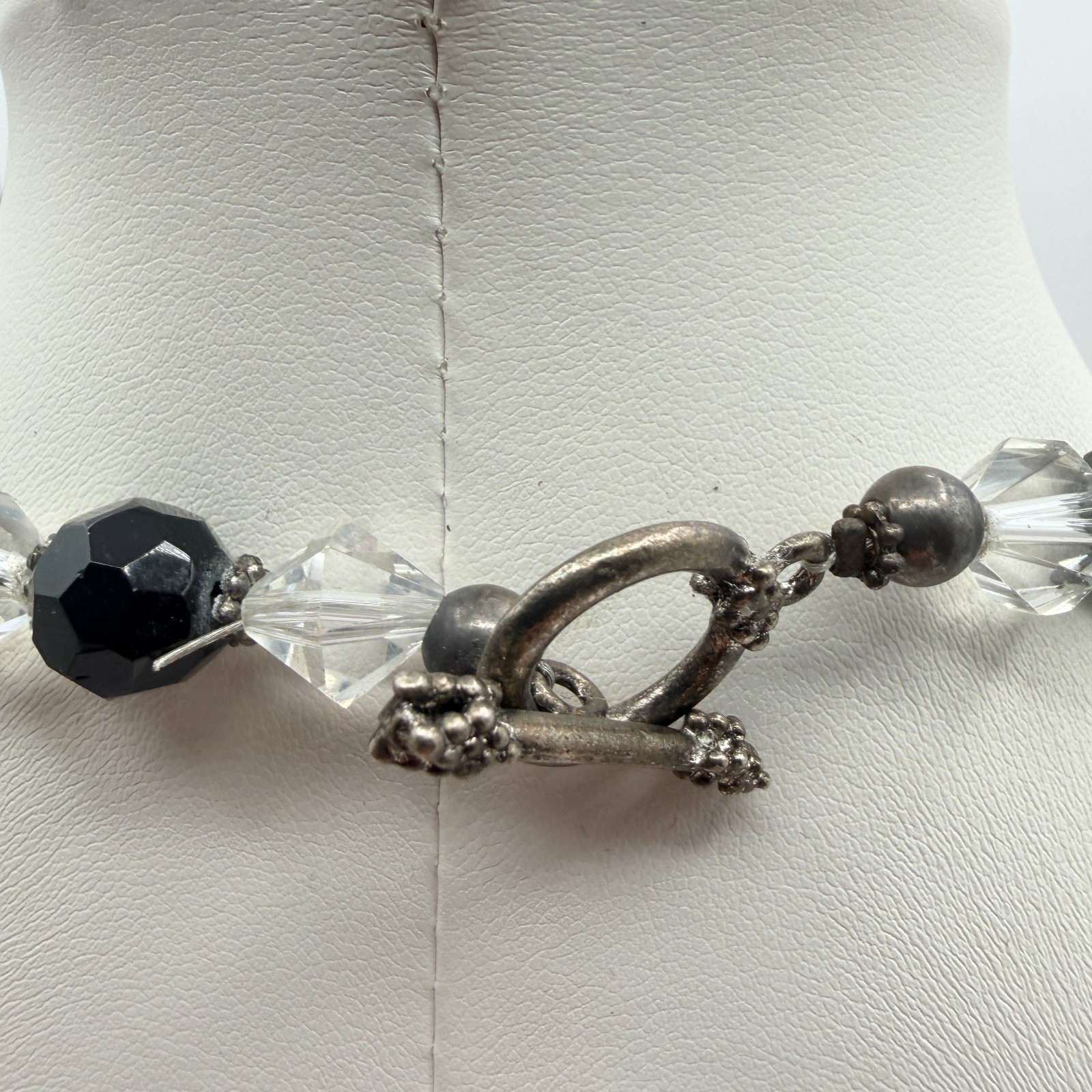 Vintage Black Clear Crystal Bead Necklace Bracelet Dangle Earrings Matching Set