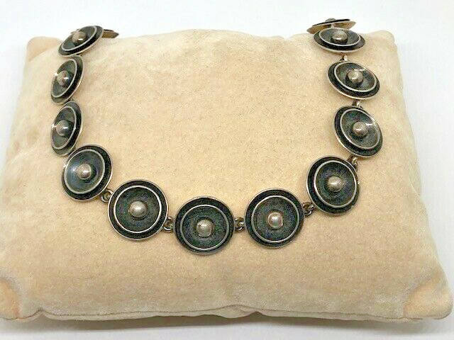 Vintage~Neils Erik FROM~ Modernist Denmark Sterling Beadwork Necklace 15″ / #798