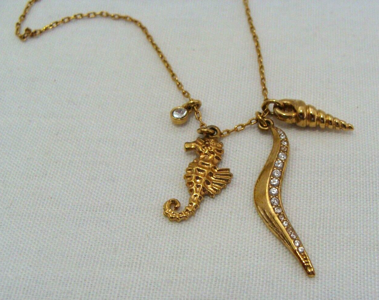 Stella & Dot Gold-Tone Necklace With Ocean Themed Charms Including Seahorse