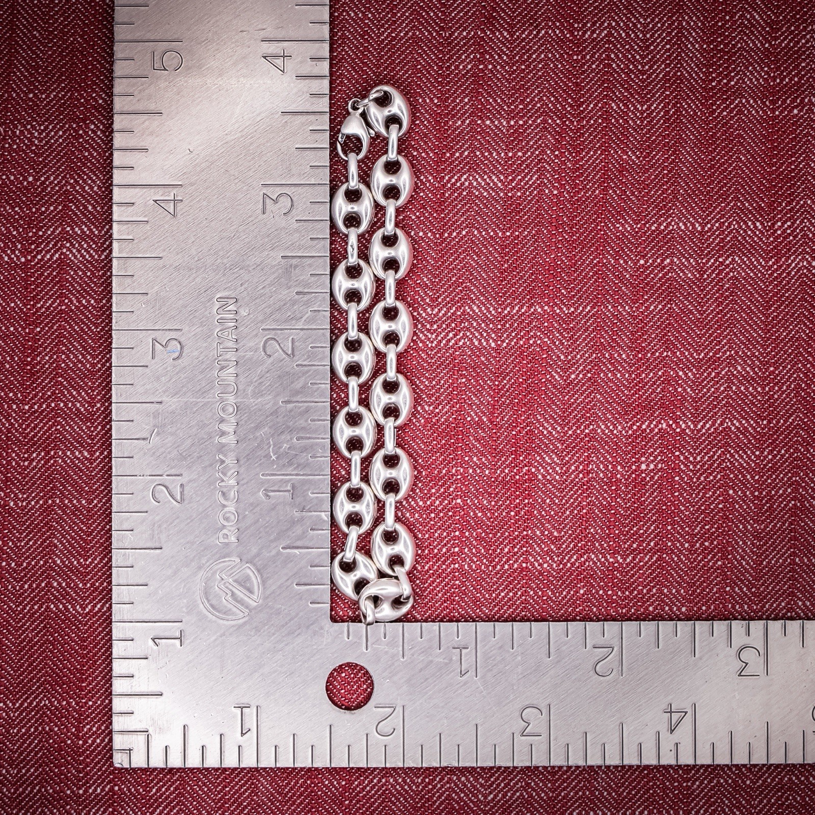 Vintage French Sterling Puffy Mariner Anchor Link Bracelet 8 inches 20 cm