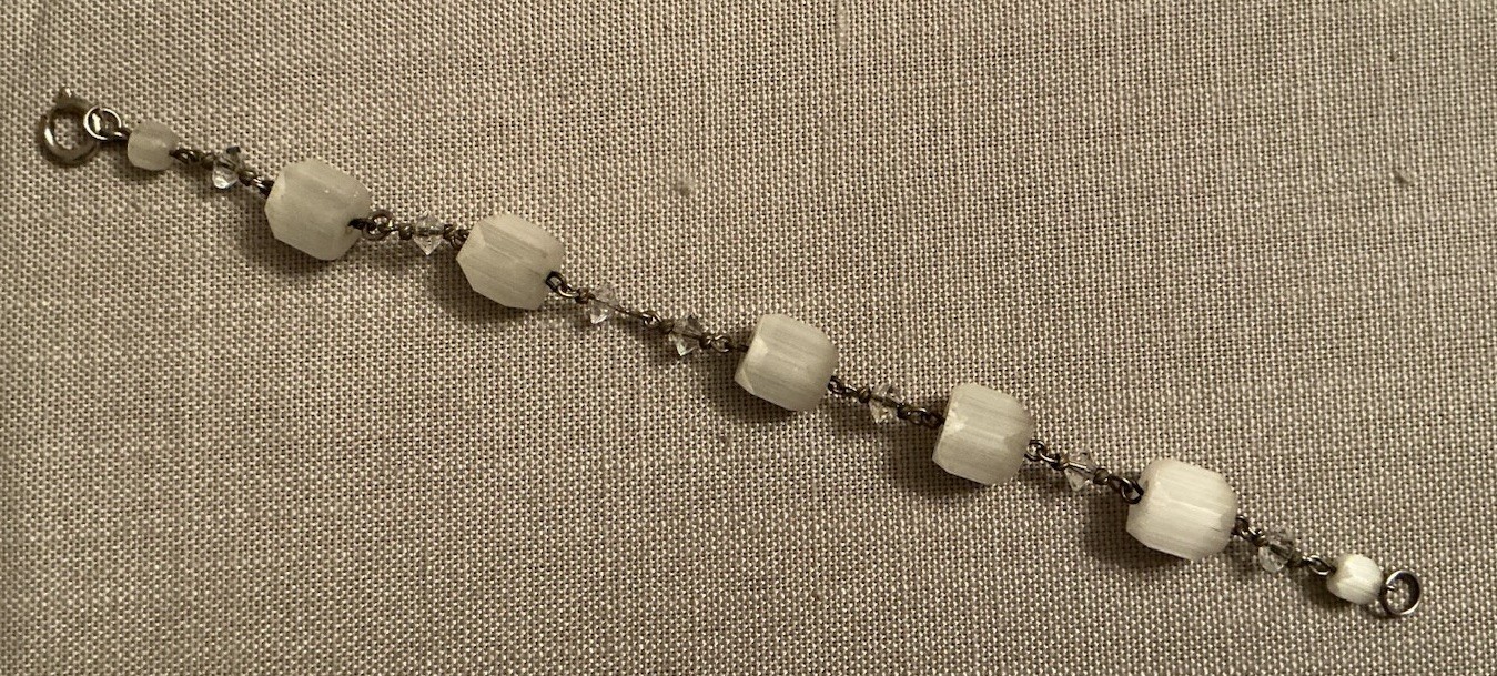 Vintage Czech Satin Glass Faceted Crystal Bracelet 7.5” Long