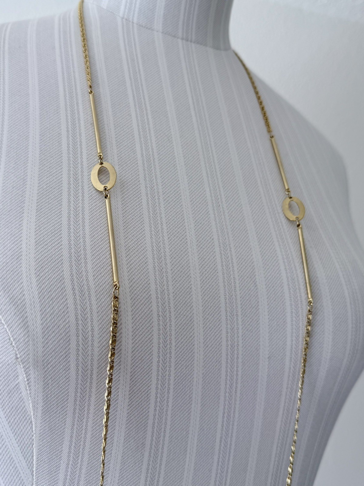 Vintage 70s Gold Tone 53” Extra Long S-Link Station Rope Necklace-Modernist Boho