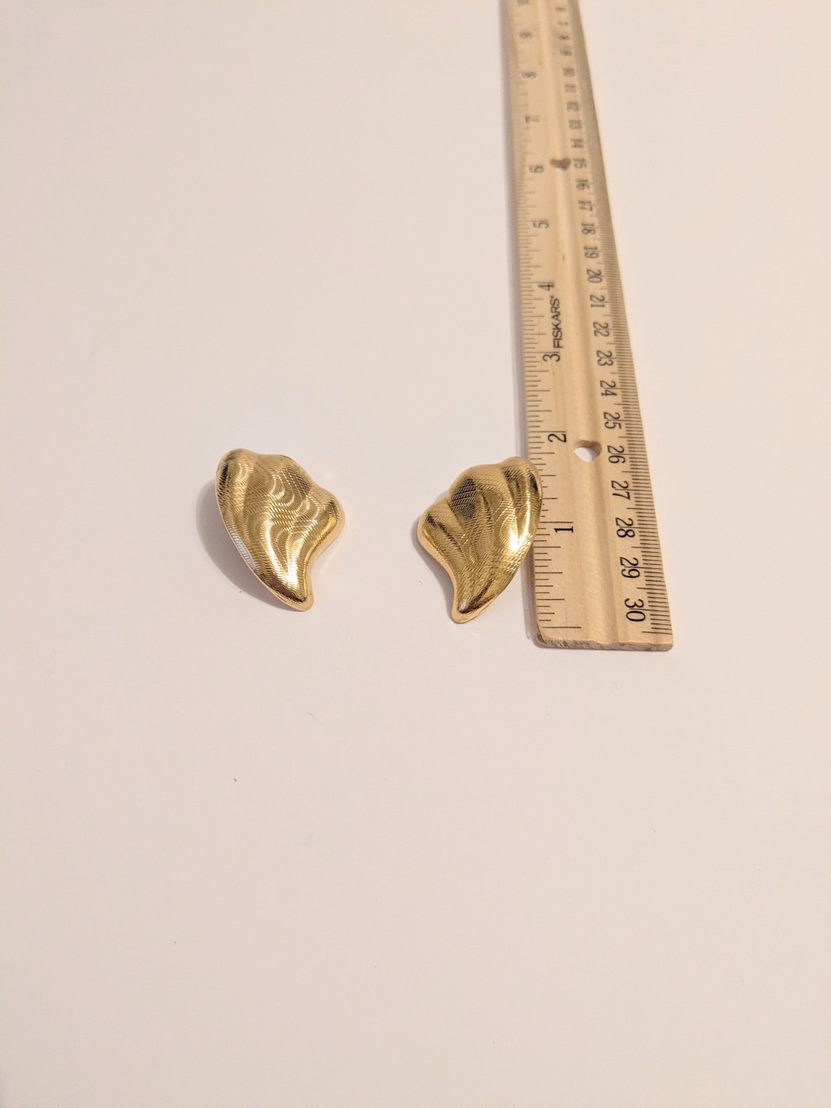 Vintage AVON Gold Tone Textured Wave Shaped Stud Drop Earrings 1 3/4″.