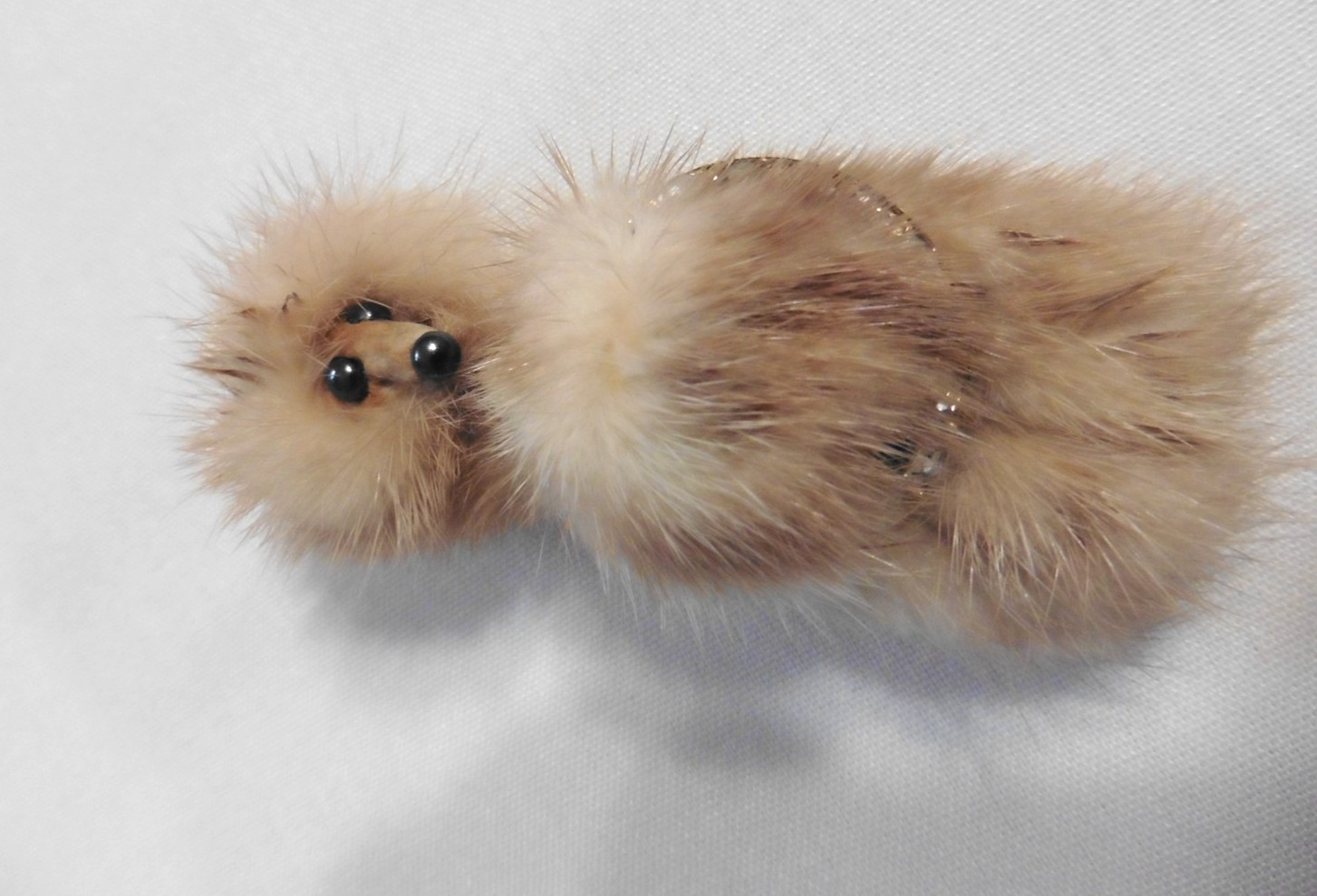 Vintage 1950’s 1960s Mink Fur Dog Brooch Faux Gold/silver/diamond Great Detail