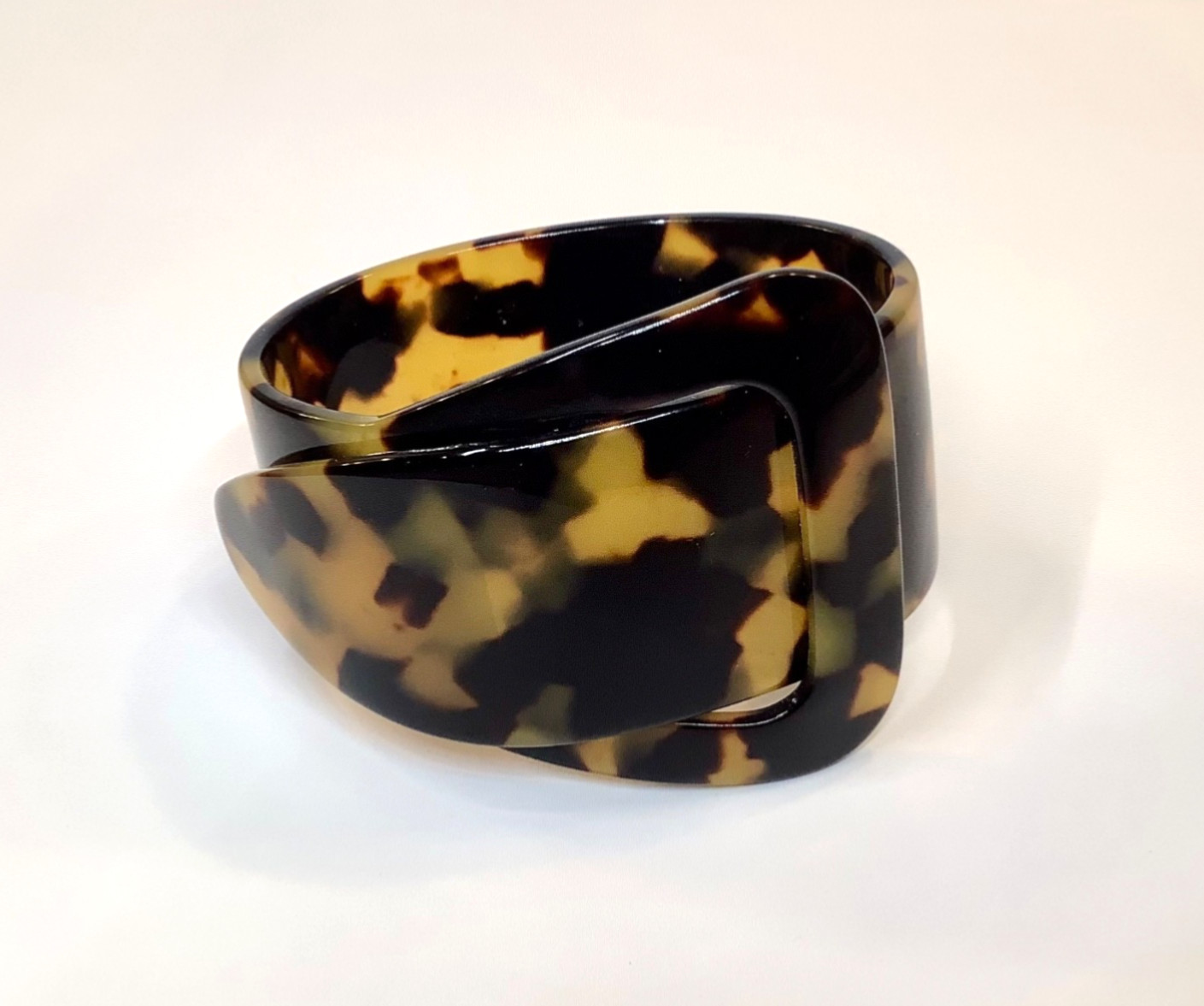 Vintage Faux Tortoise Shell Acrylic Lucite 2” Wide Buckle Bracelet Adjustable