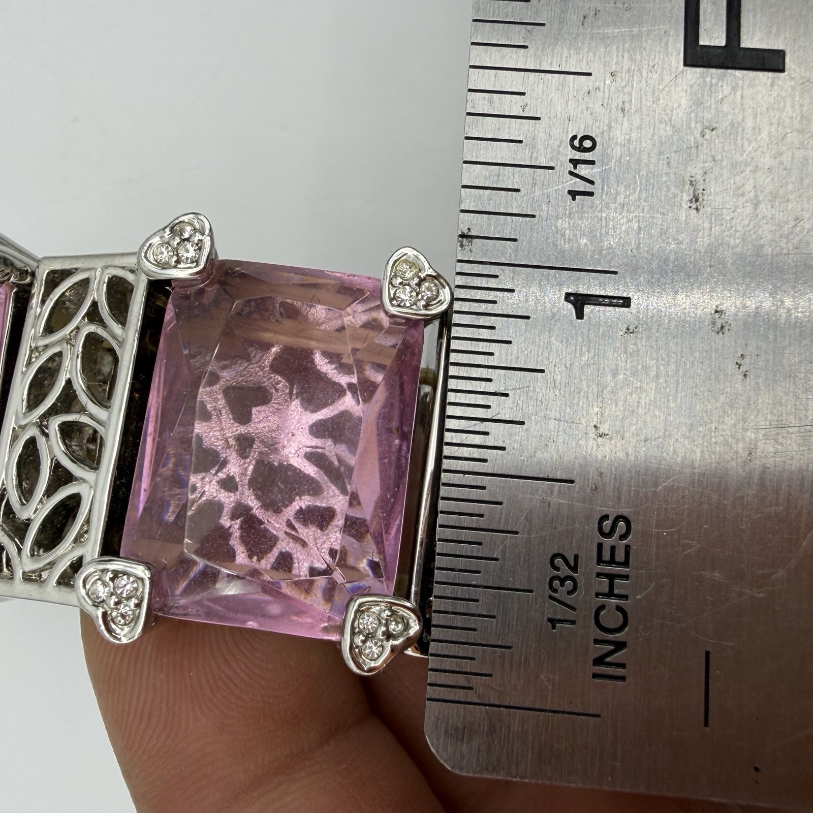Vtg Crystal Bracelet Pink Glass Statement Heavy Chunky Unsigned Designer