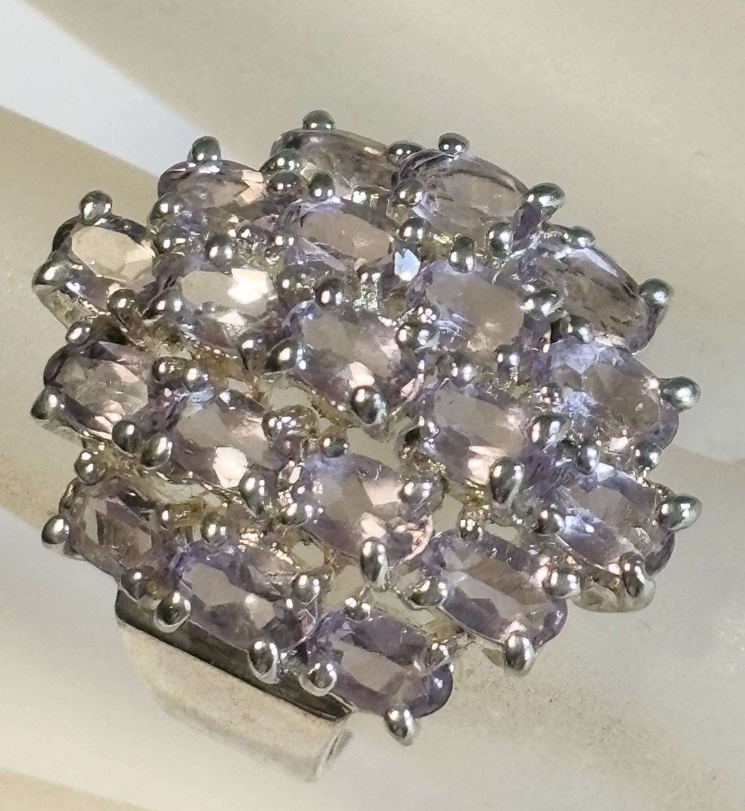 Vintage 925 Sterling Silver CZ Cluster Ring Size 5 1/4 20mm Center