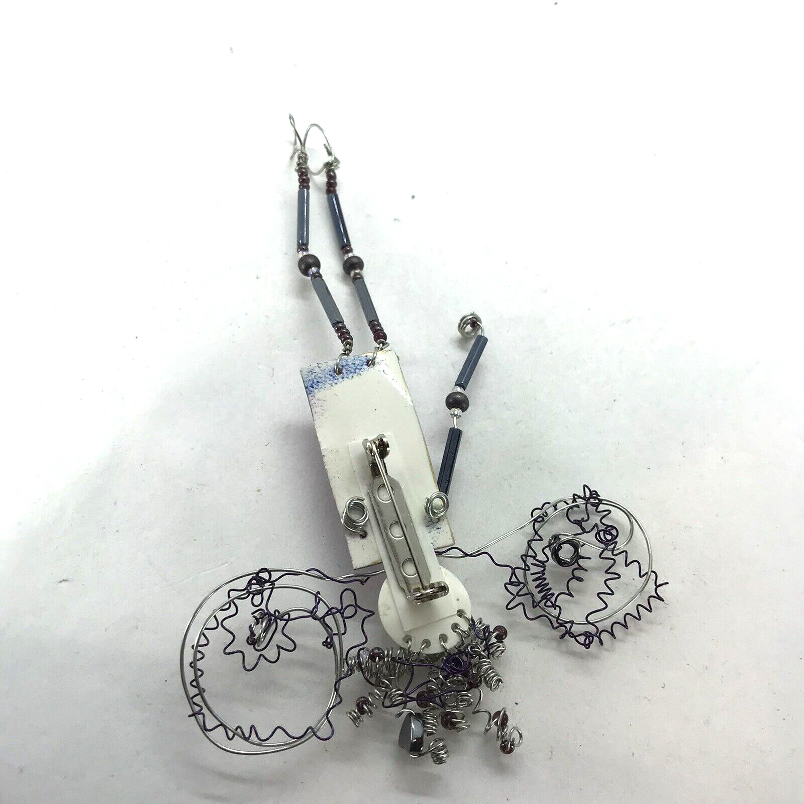 Fairy Angel Pin Brooch Handmade Whimsical Mixed Media Wire Dangler legs arms