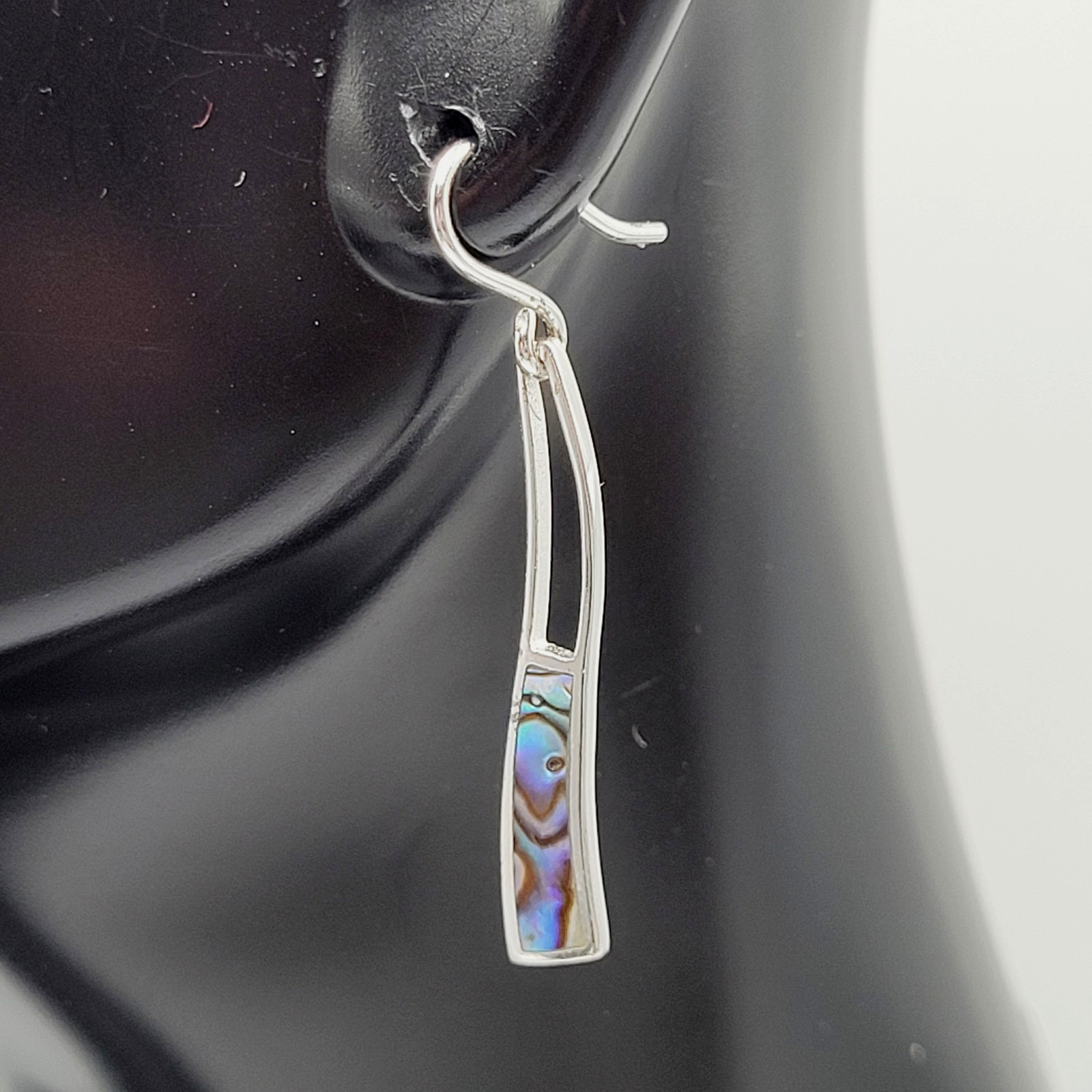 Iridescent Paua Shell Ocean Wave SU 925 Thailand Dangle Pierced Hook Earrings