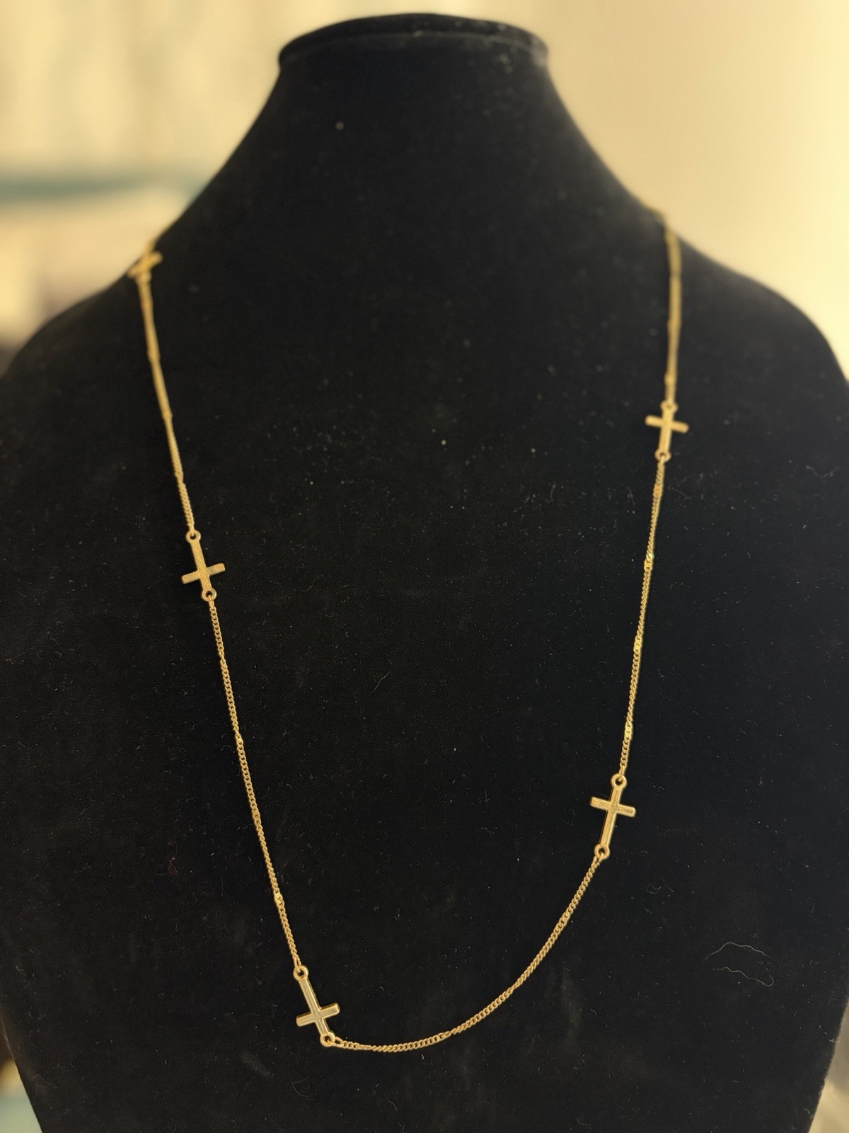 Vintage Gold Tone Station Cross Necklace 16” Layering Christian Faith Necklace