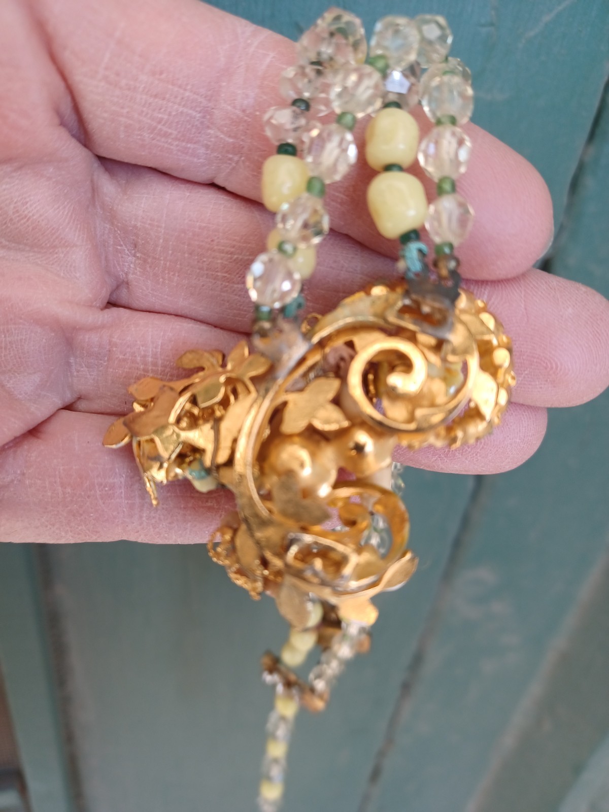 VINTAGE MIRIAM HASKELL ? CRYSTAL BEADS RHINESTONE ENAMEL FLORAL CLUSTER NECKLACE