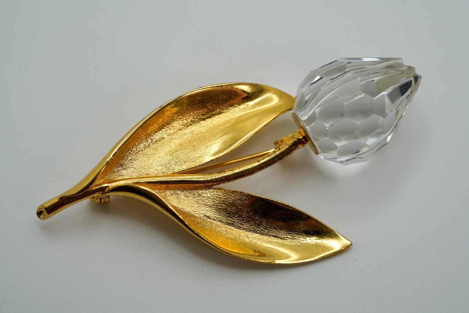 Vintage Gold Tone Rose Flower Faceted Brooch 7.5cm JB45