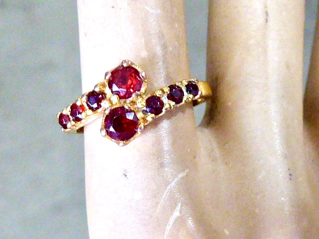 VINTAGE STERLING SILVER GOLD VERMEIL FACETED GARNET CLUSTER RING SIZE 7.5 RING