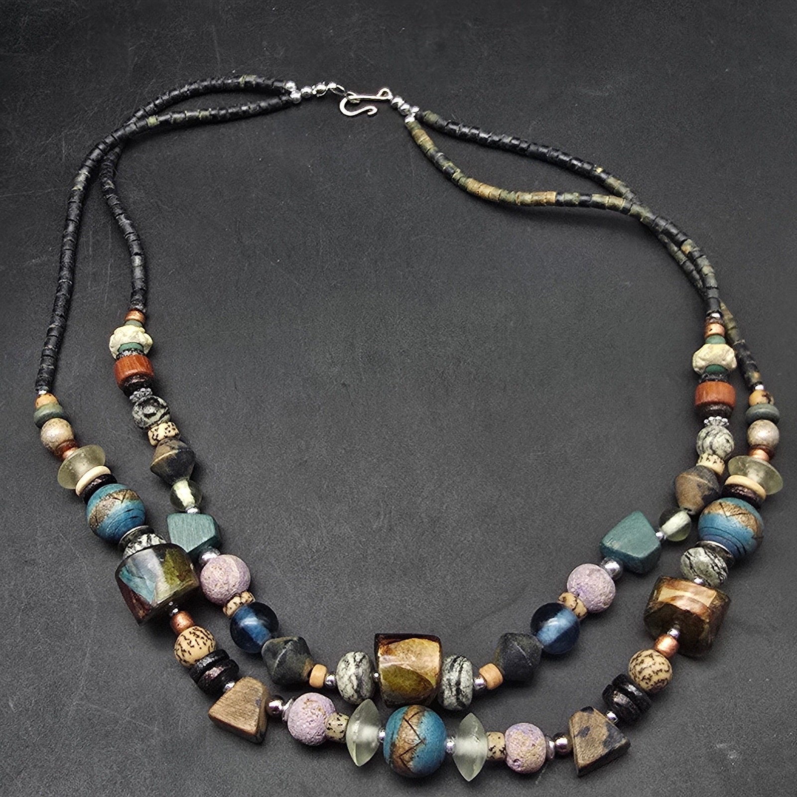 Colorful Wood Glass Ceramic Beaded Necklace Artisan