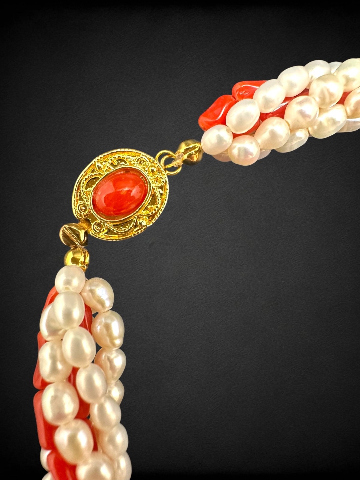 Vintage Real Pearl Bamboo Coral Torsade Necklace Italy Tourist Twist Multistrand