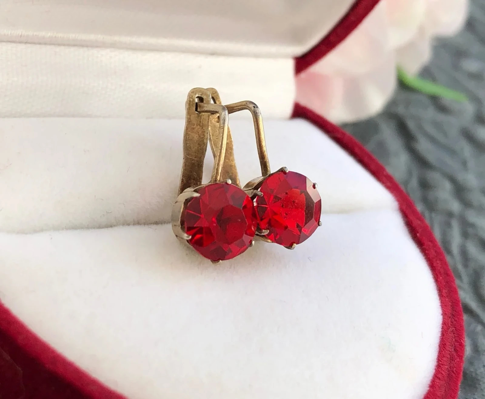 Estate Vintage Soviet Earrings Gilt Sterling Silver 875 Tourmaline Stud Ear USSR